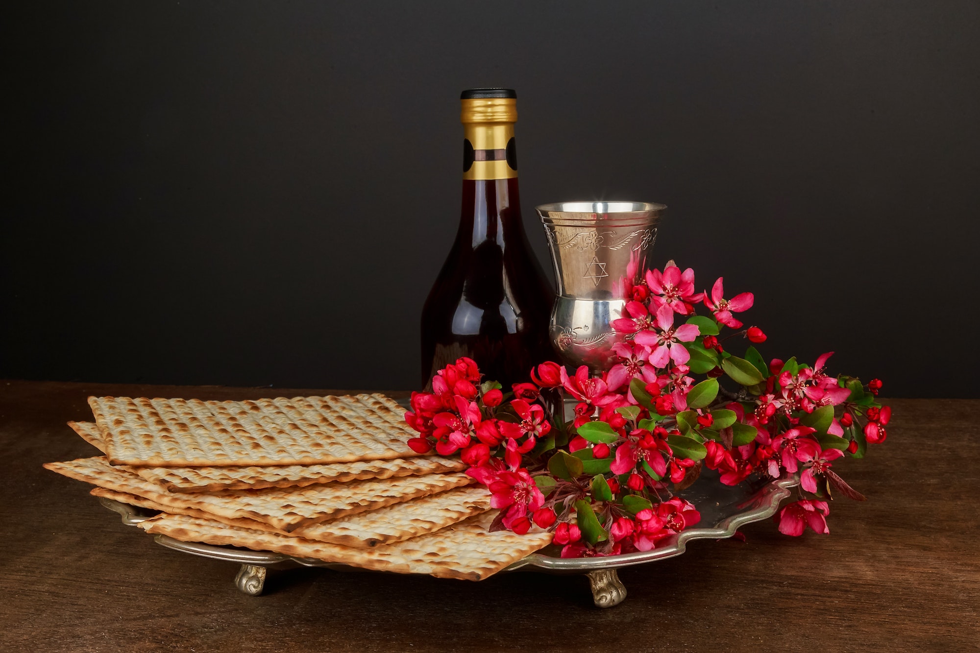Pesach matzo passover with wine and matzoh jewish passover bread