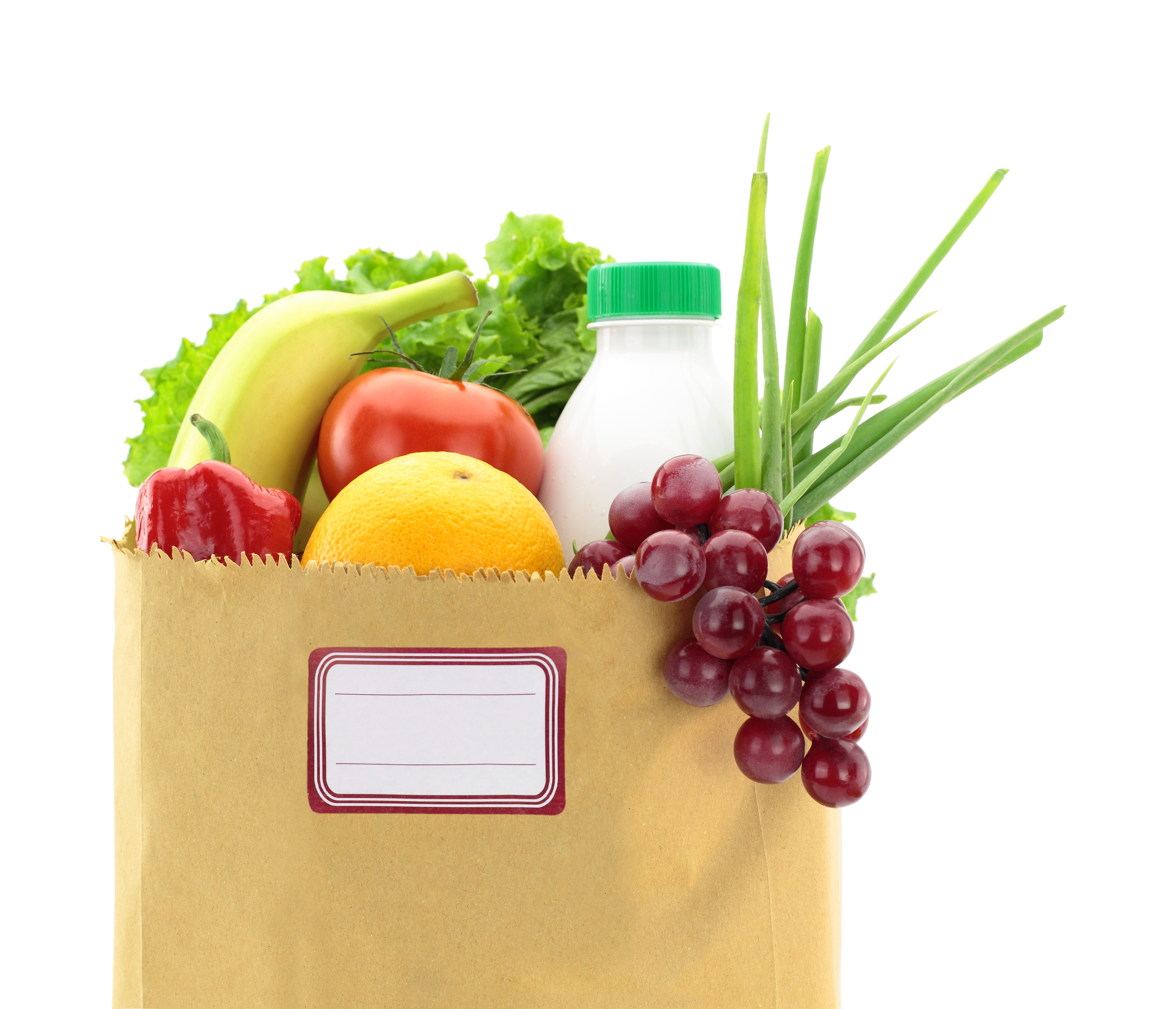 Fresh food in a paper bag with blank label